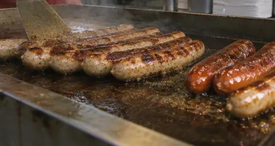 Würste brutzeln auf der Grillplatte