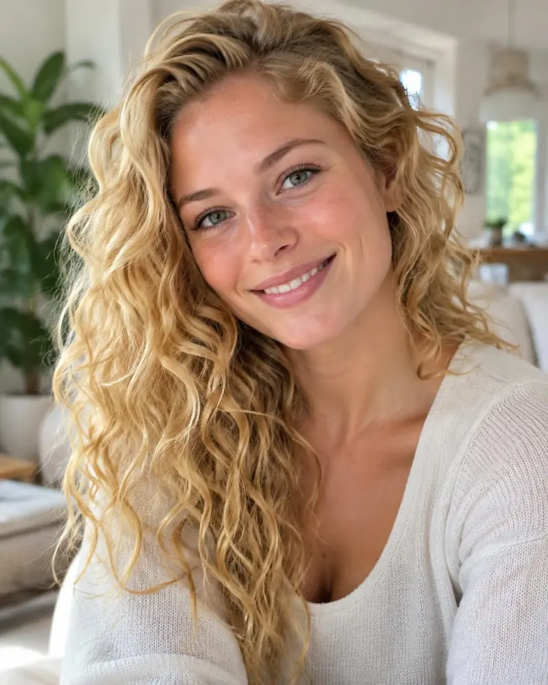 Natürliche goldblonde Locken von hinten