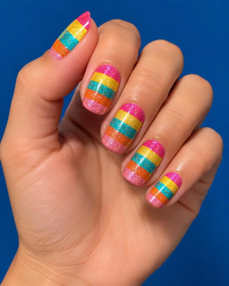 Bunte Streifen mit Glitzer, ein echter Hingucker.