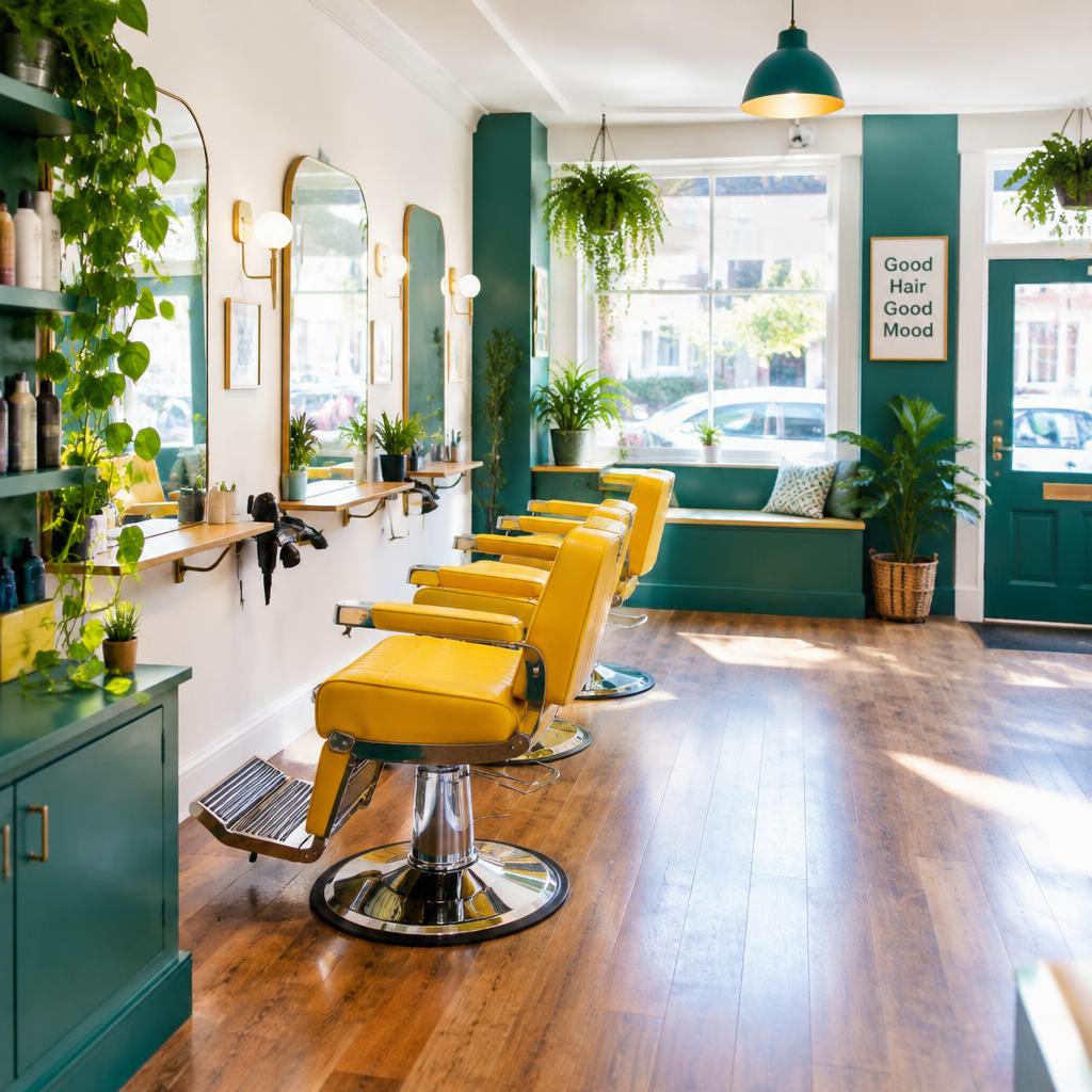 Heller Salon mit gelben Stühlen
